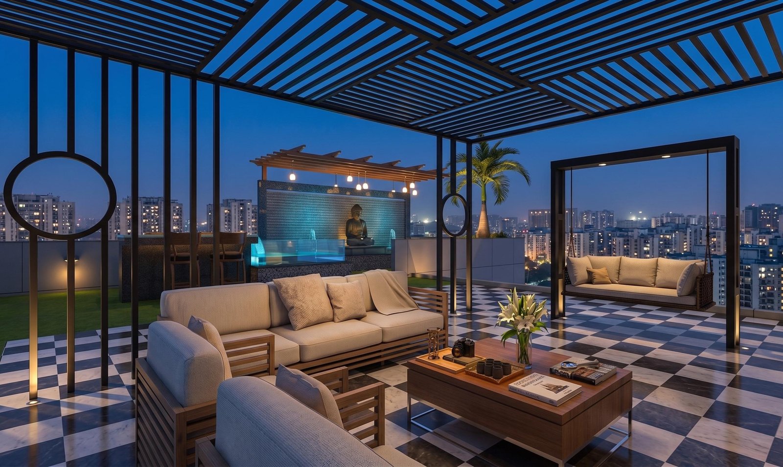Photorealistic 3D render of a terrace design concept