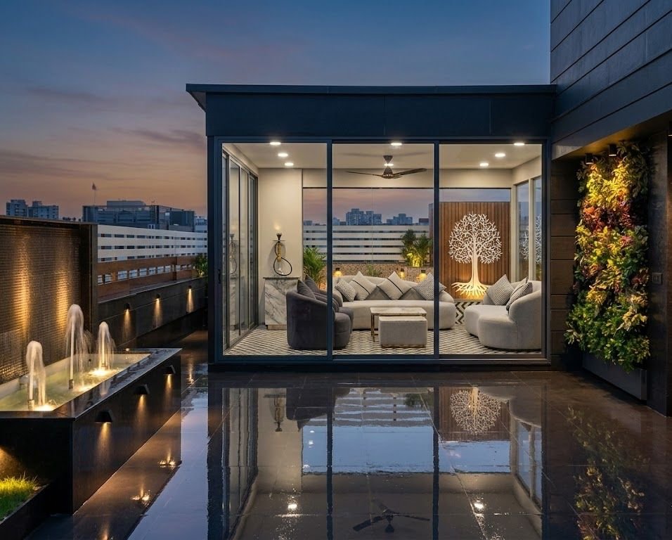 AC gazebo set up as entertainment room