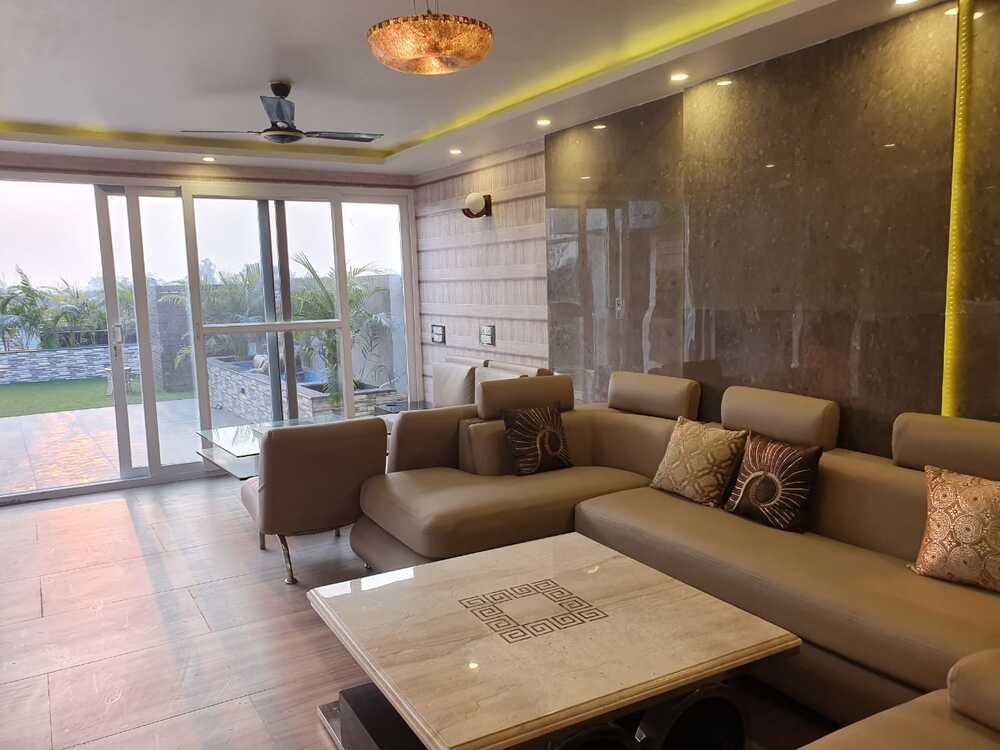 Luxury bedroom interior with warm ambient lighting