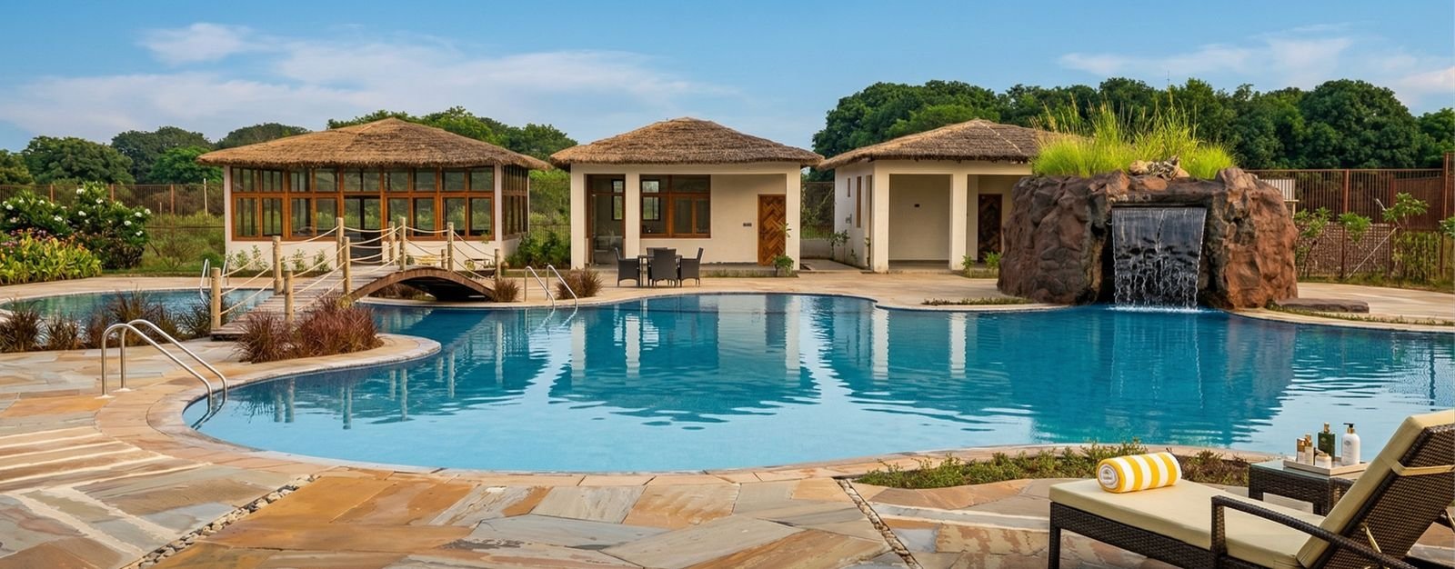 Plunge pool on a rooftop terrace with timber deck